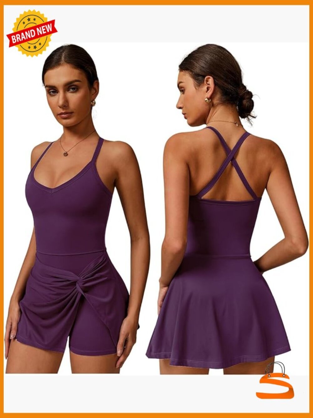 Tennis Dress Wrap Skirt with Built in Shorts Spaghetti Strap Tie Front Backless